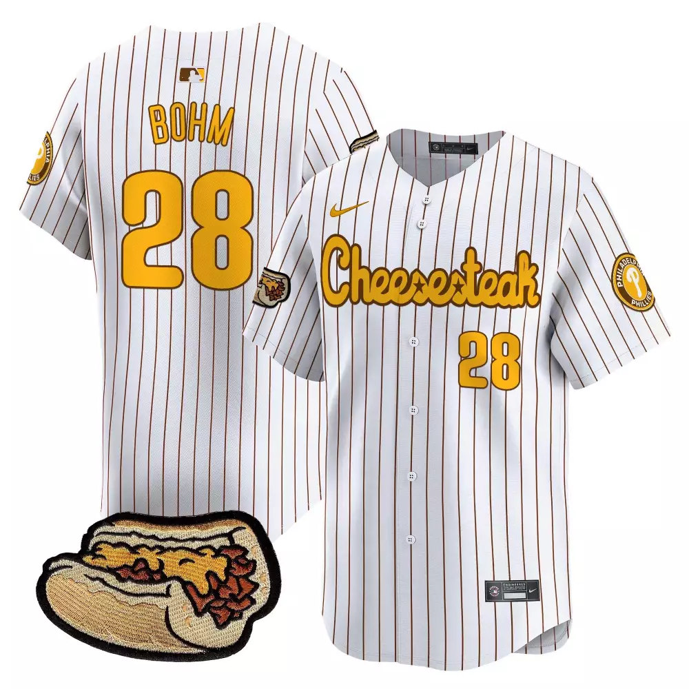 Alec Bohm 28 Jersey White Philadelphia Phillies Cheesesteak Men Brown Yellow All