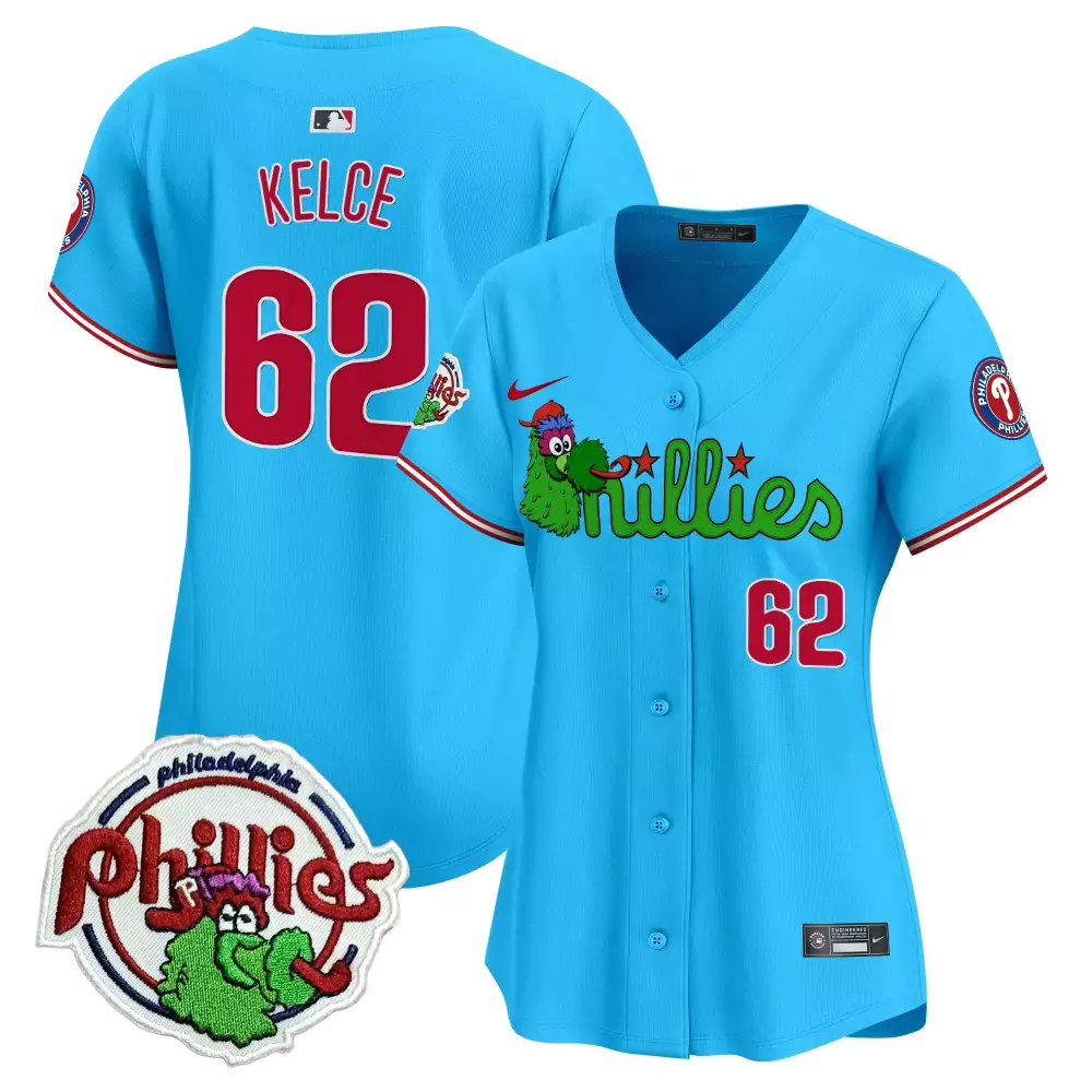 Jason Kelce 62 Phillies Jersey Blue City Connect Philadelphia Men Button-down Alternate