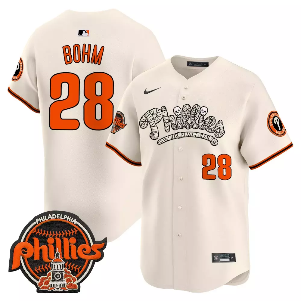 Alec Bohm 28 Phillies Jersey Cream Halloween Philadelphia Building Men Orange Black