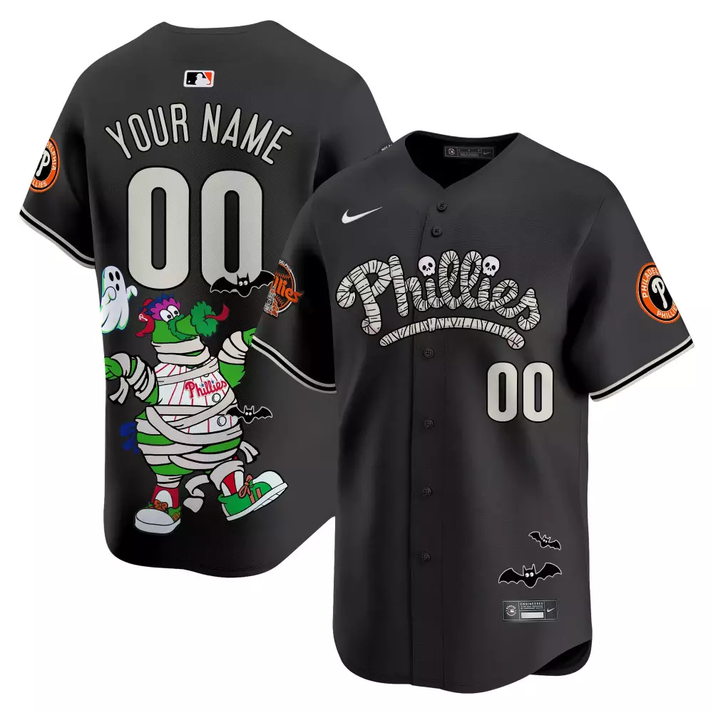Custom Phillies Jersey Black Halloween Philadelphia Team White Green Orange Vapor