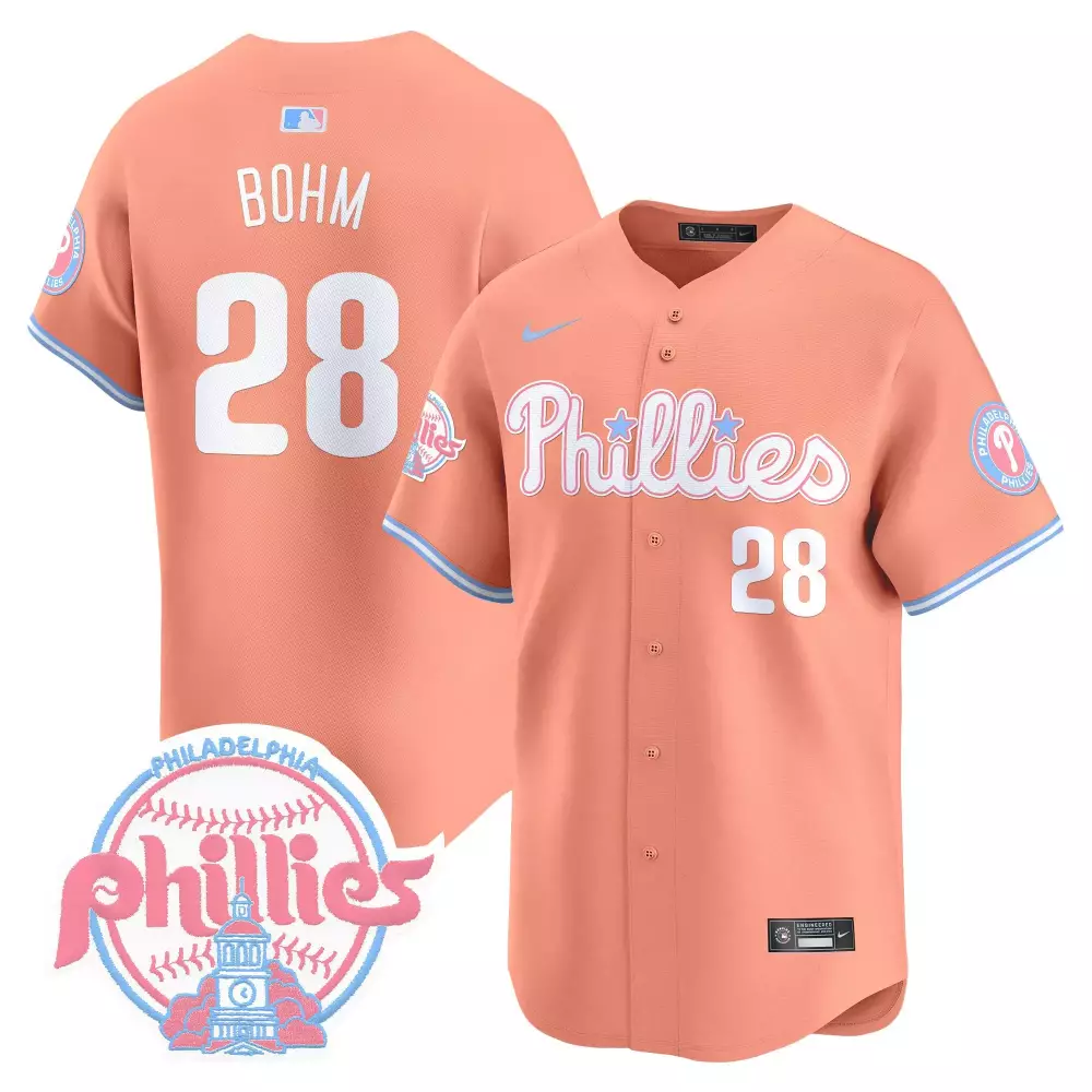 Alec Bohm 28 Phillies Jersey Peach Men White Light Blue Unisex Vapor Premier Limited