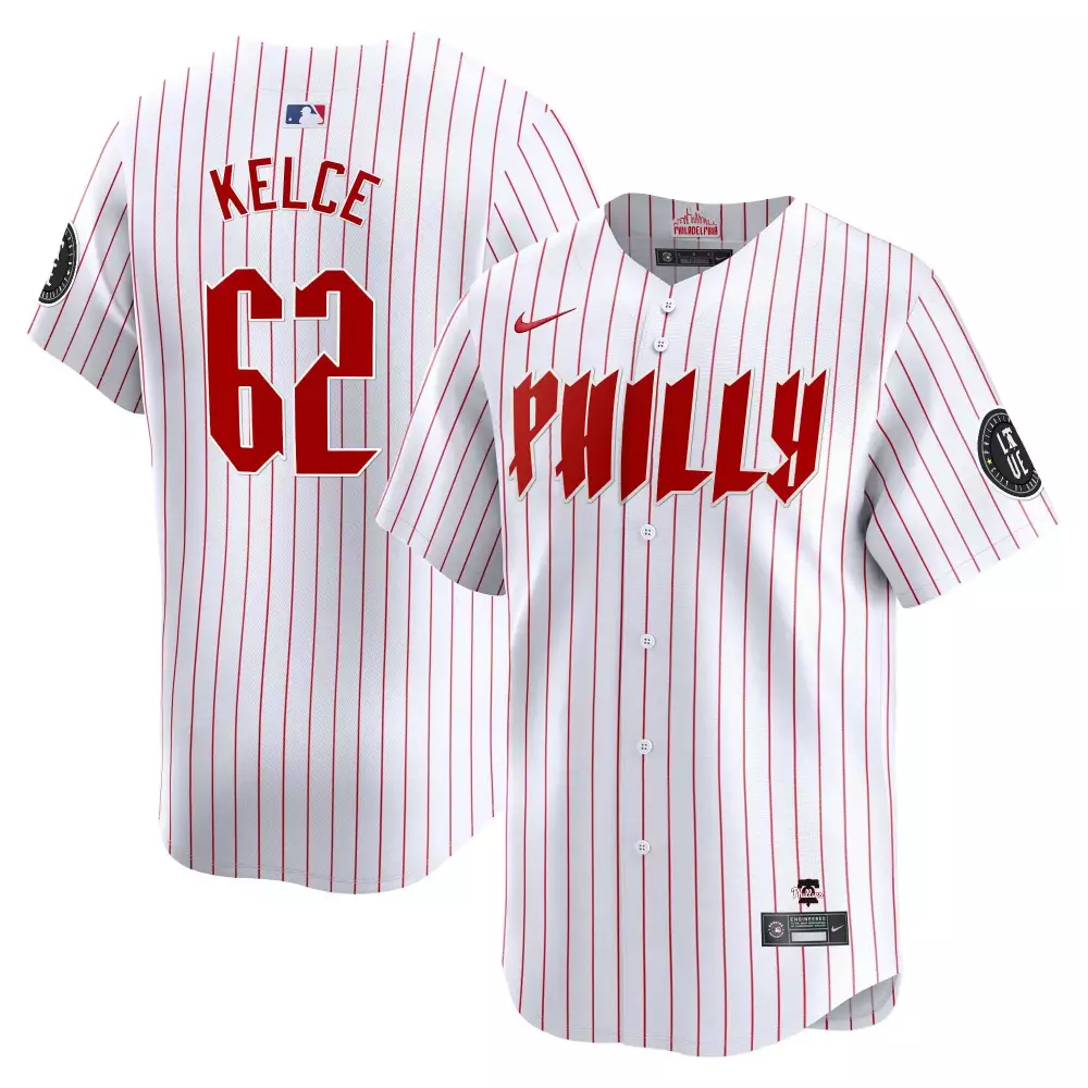 Jason Kelce 62 Phillies Jersey White Philadelphia Men Pinstripe Red All Stitched