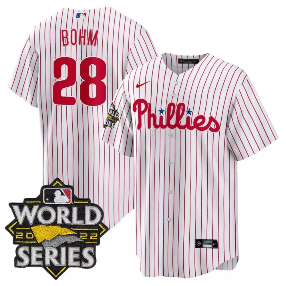 Alec Bohm 28 Phillies Jersey White World Series 2022 Men Pinstripe Red All Stitched
