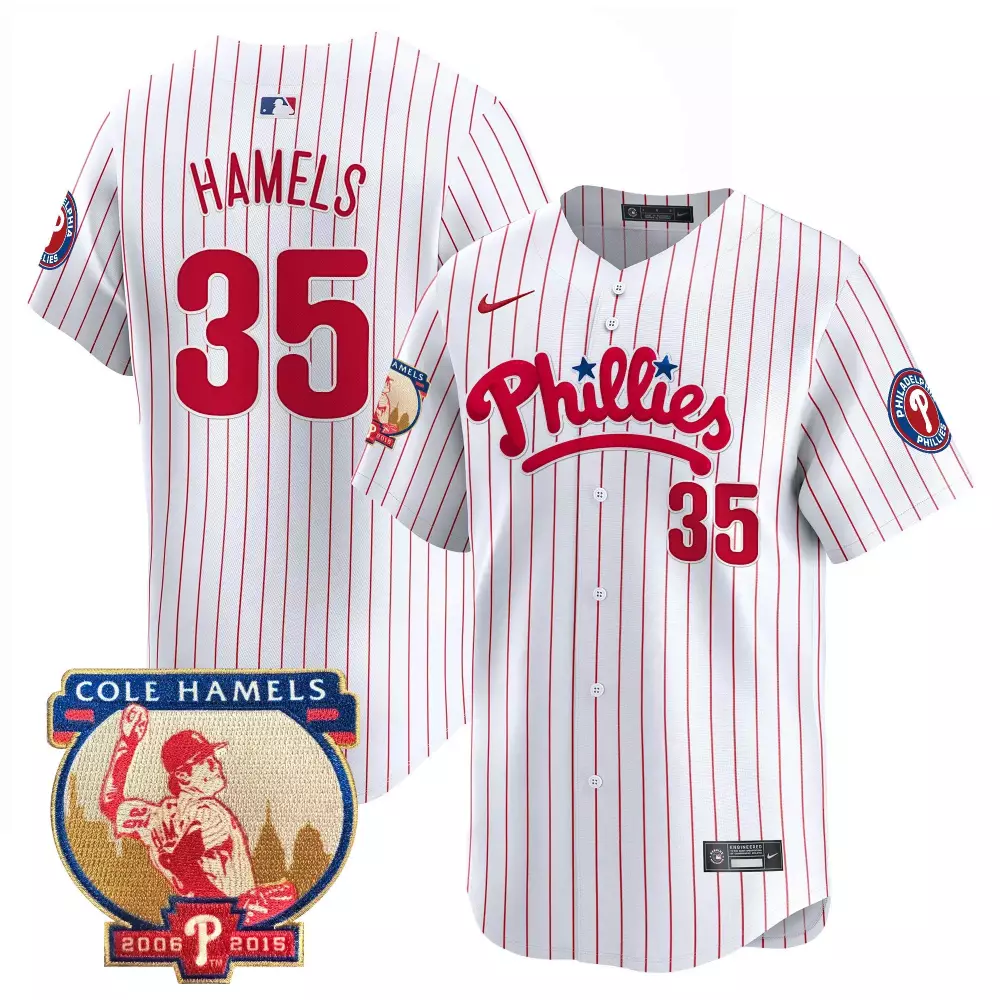 Cole Hamels 35 Phillies Jersey White 2006-2015 Men Red All Stitched Vapor