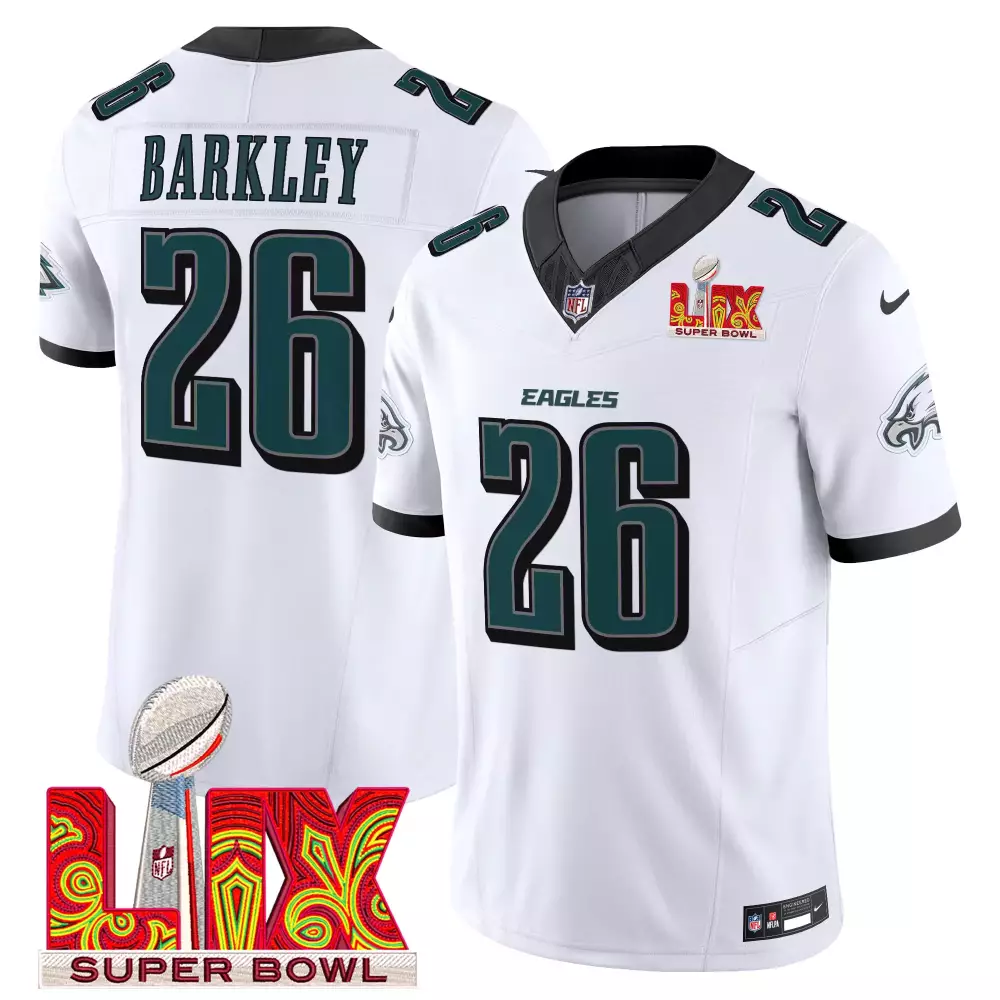 Saquon Barkley 26 Eagles Jersey White Super Bowl Lix Men Green Black Vapor Limited