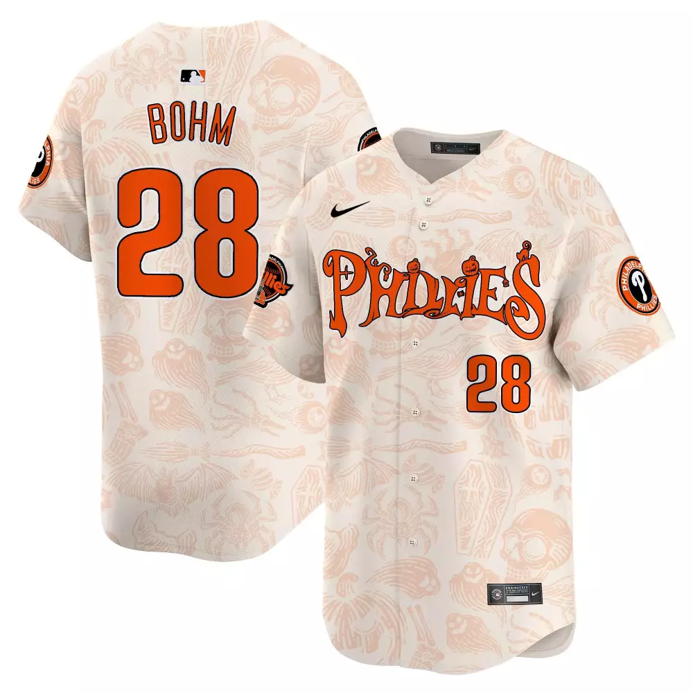 Alec Bohm 28 Phillies Jersey Cream Philadelphia Team Men Halloween Alternate Custom Design