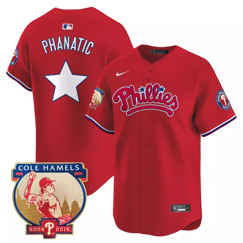 Phanatic Phillies Jersey Red Cole Hamels 2006-2015 White Blue All Stitched Vapor