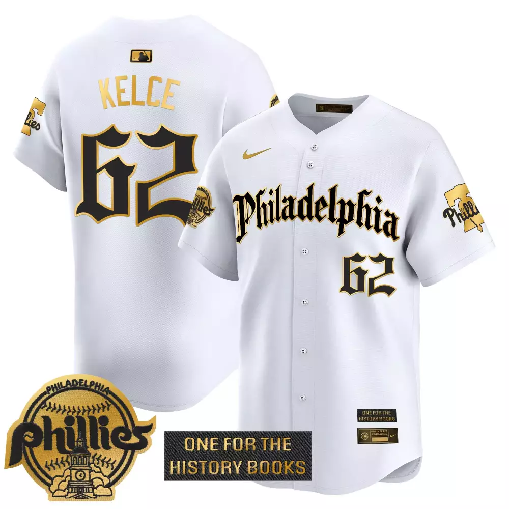 Jason Kelce 62 Jersey White Philadelphia Phillies One History Books Men Black Gold