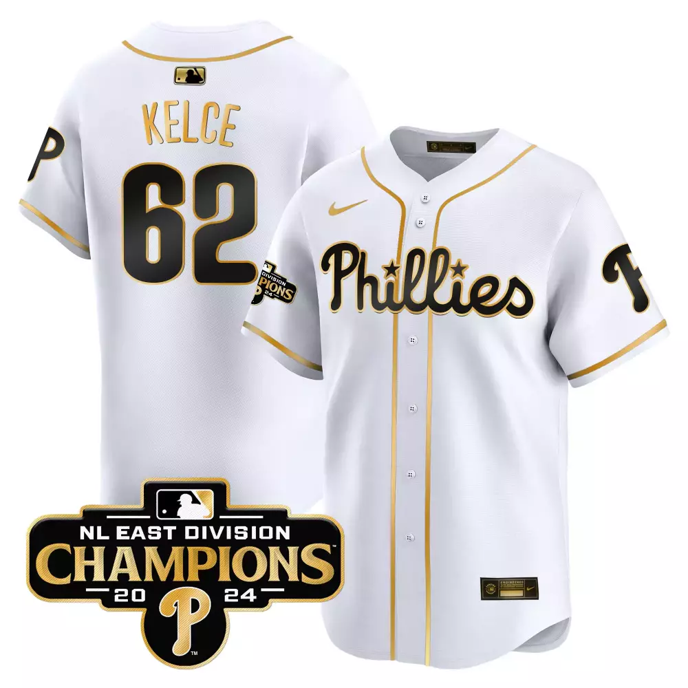Jason Kelce 62 Phillies Jersey White Men Black Gold Vapor Premier Limited All
