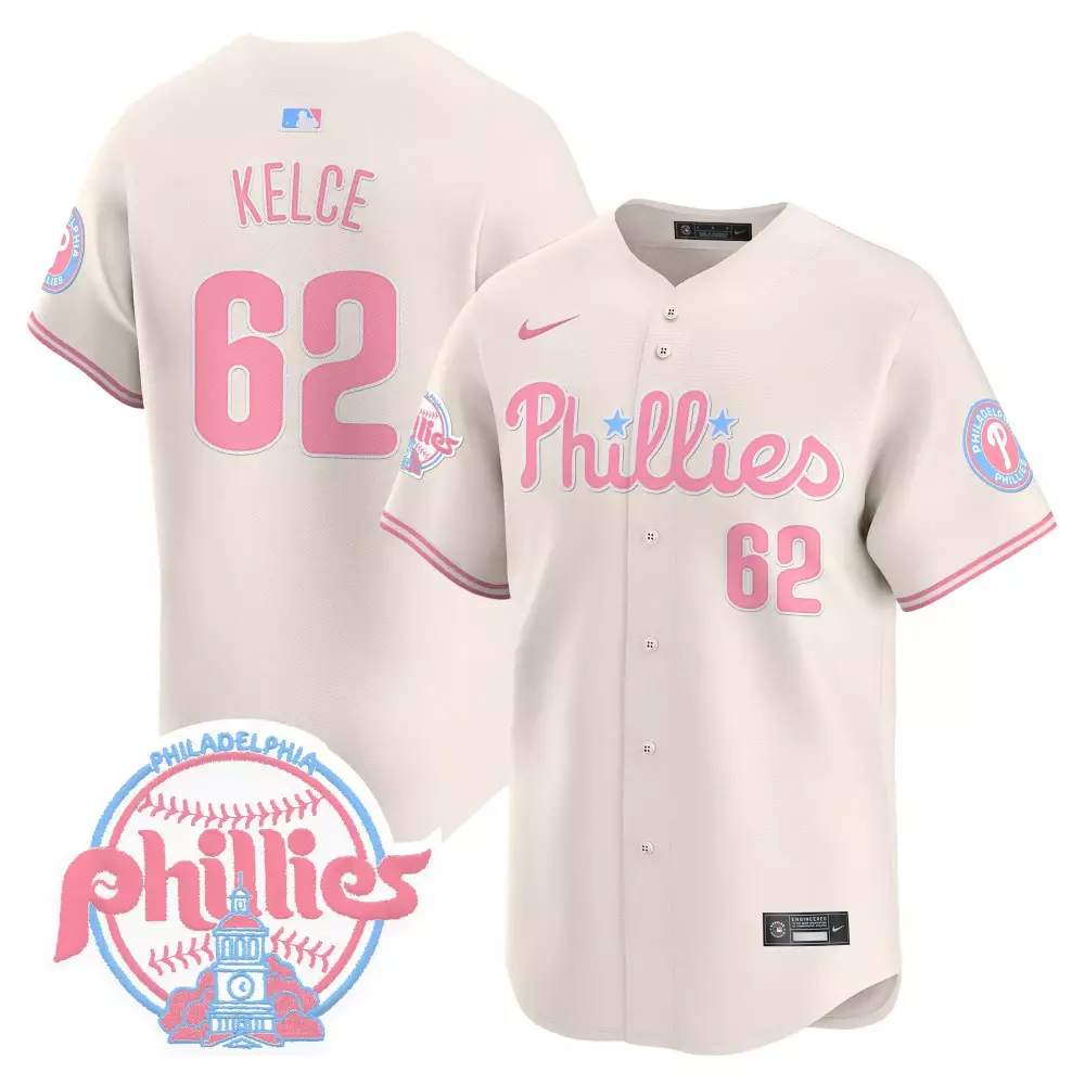 Jason Kelce 62 Phillies Jersey Cream Philadelphia Men Alternate Pink Light Blue Unisex