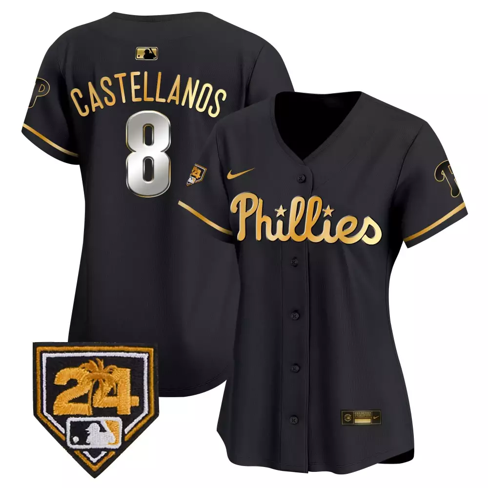 Nick Castellanos 8 Phillies Jersey Black 24 Women Gold All Stitched