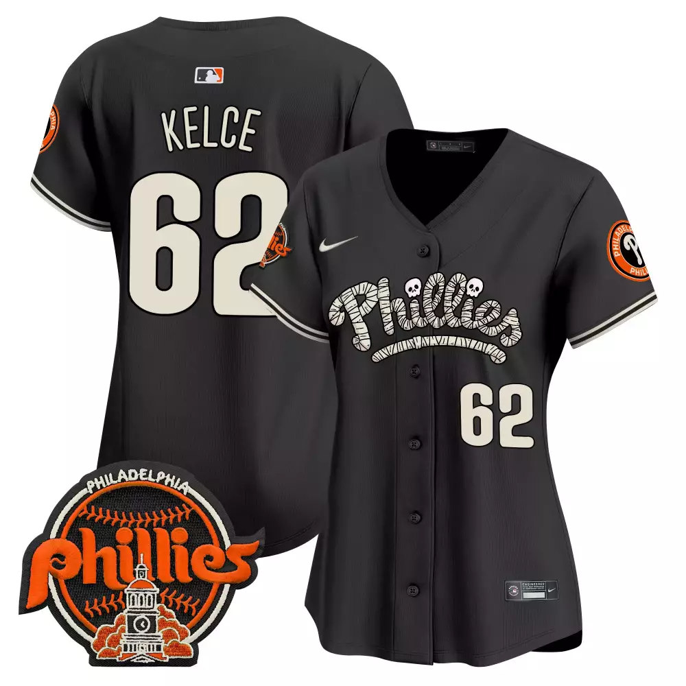 Jason Kelce 62 Jersey Black Stranger Things Philadelphia Phillies Women Cream Orange