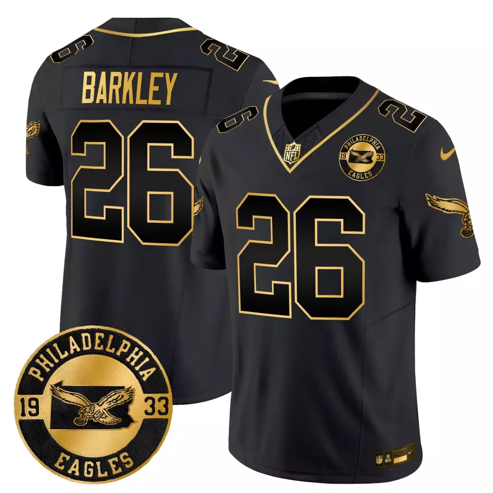 Saquon Barkley 26 Jersey Black Philadelphia Eagles Men Gold Throwback Vapor Limited