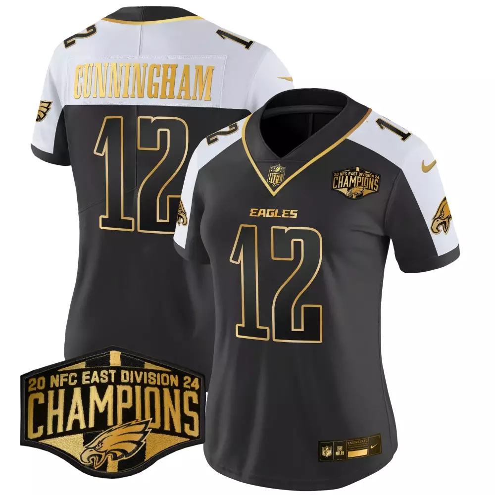 Randall Cunningham 12 Eagles Jersey Black Champions Men Alternate Split Design White