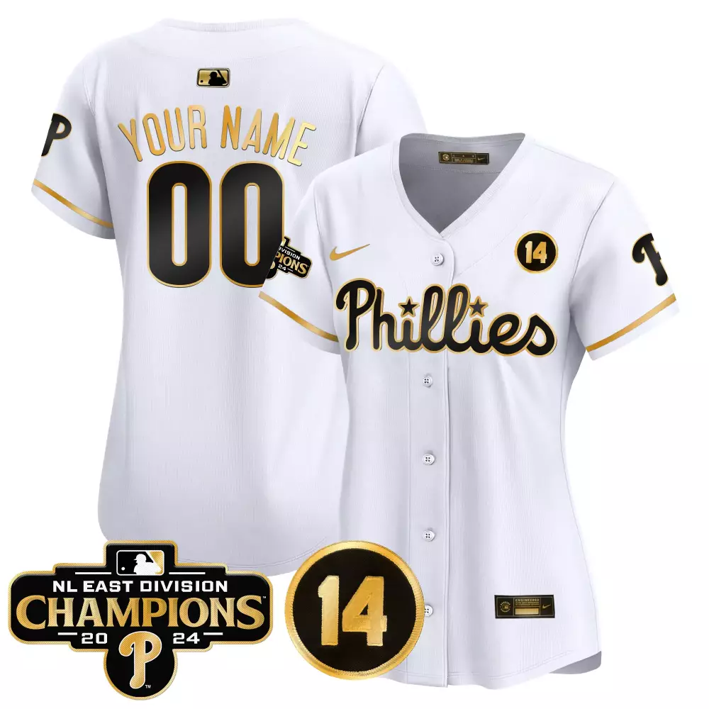 Custom Phillies Jersey White 2024 Nl East Division Champions Men Gold Black Vapor
