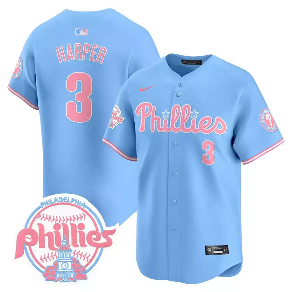 Bryce Harper 3 Phillies Jersey Light Blue Men Pink All Stitched Vapor
