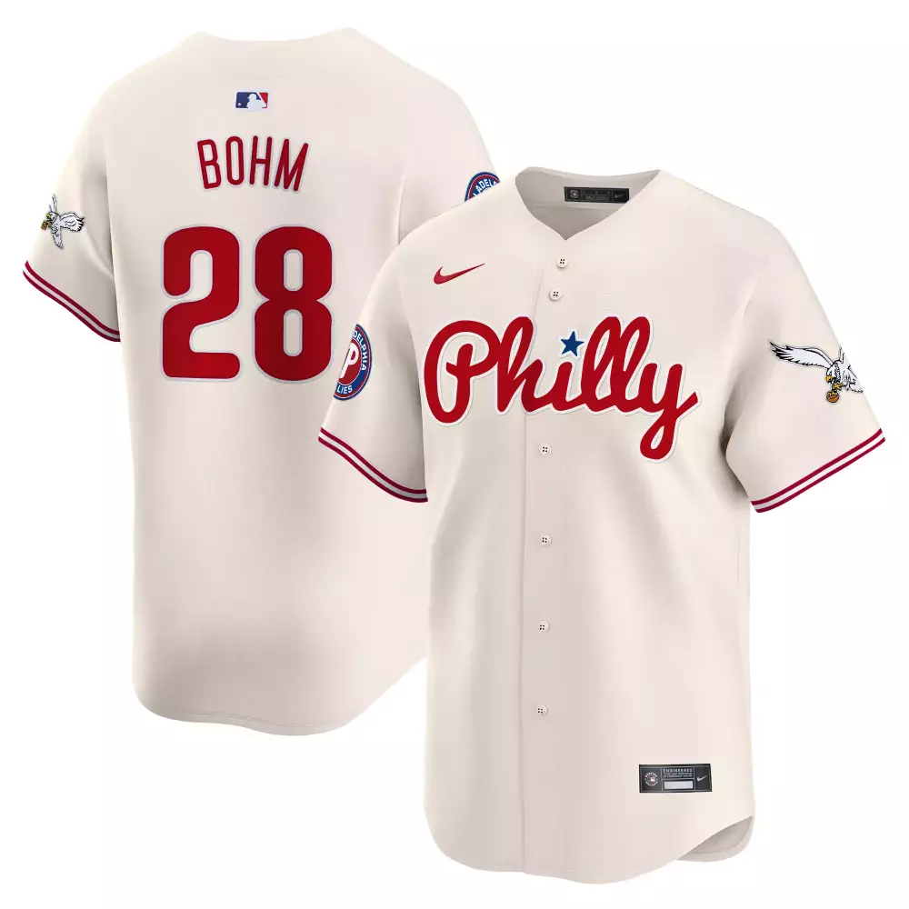 Alec Bohm 28 Jersey Cream Philadelphia Phillies Eagle Mascot Men Red Navy Vapor Premier