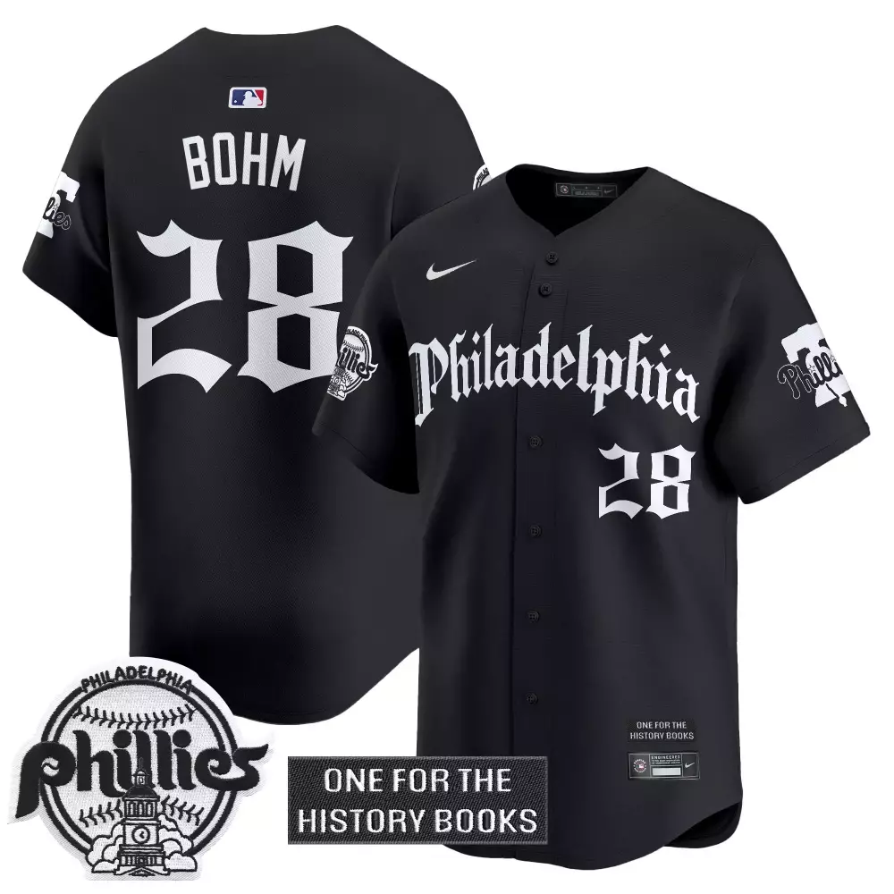 Bohm One 28 Phillies Jersey Black History Books Men White Vapor