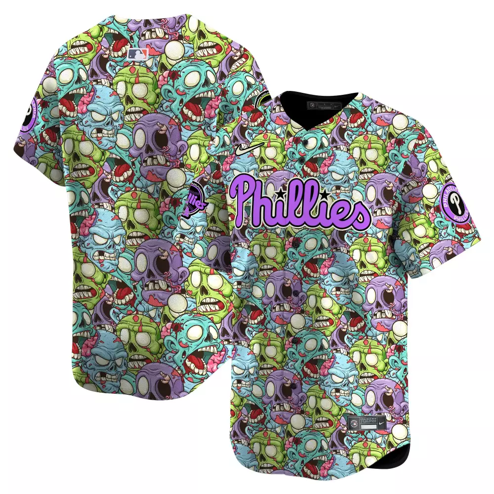Custom Phillies Jersey Multicolor Split Design Purple Green Blue Pink Vapor Premier