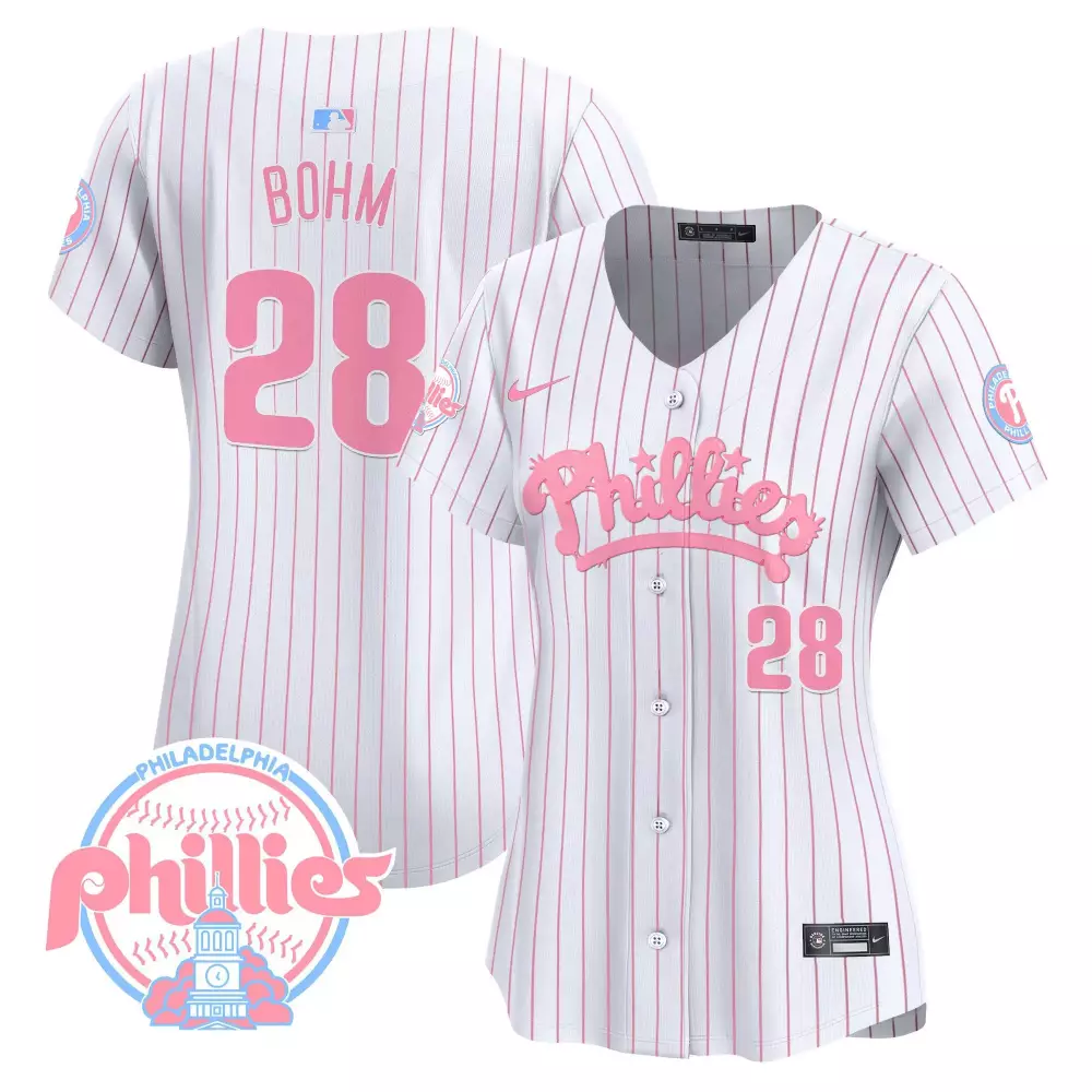 Alec Bohm 28 Phillies Jersey White Men Pink Stitched