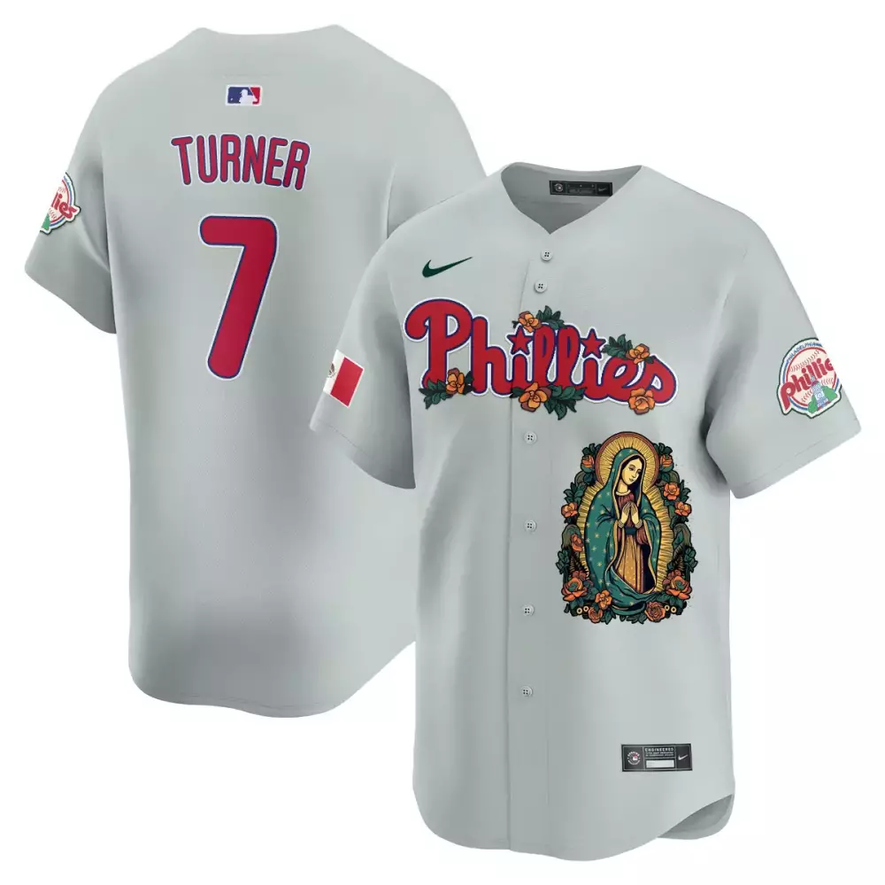 Turner 7 Phillies Jersey Light Gray Our Lady Of Guadalupe Mexican Flag Philadelphia