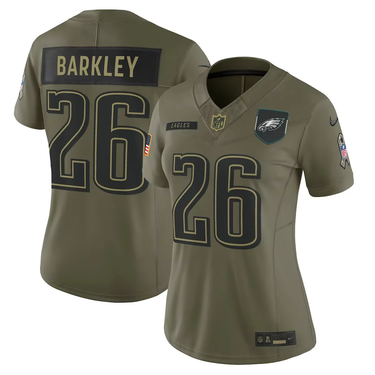 Saquon Barkley 26 Eagles Jersey Olive Salute To Service American Flag Military Ribbon