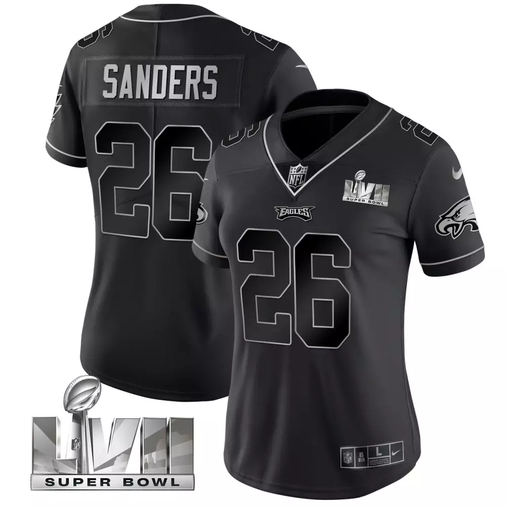 Sanders 26 Eagles Jersey Black Super Bowl Lvii Women Game Silver All Stitched Vapor
