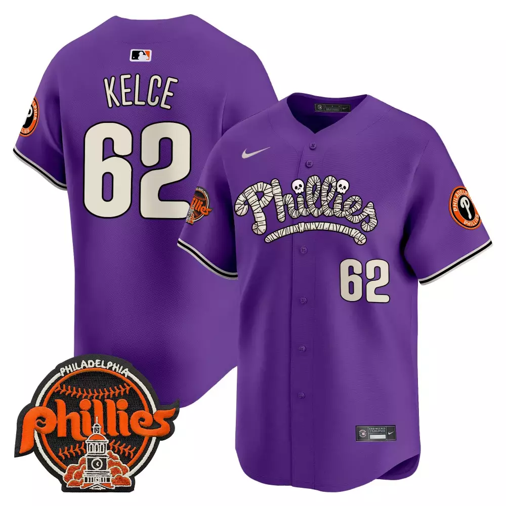 Jason Kelce 62 Jersey Purple Halloween Philadelphia Phillies Men Alternate Cream