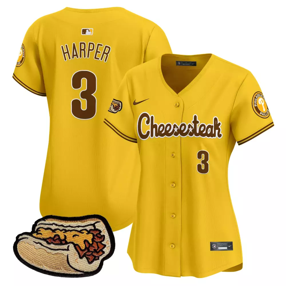 Bryce Harper 3 Jersey Yellow Cheesesteak Philadelphia Phillies Hot Dog 2023 Men Brown