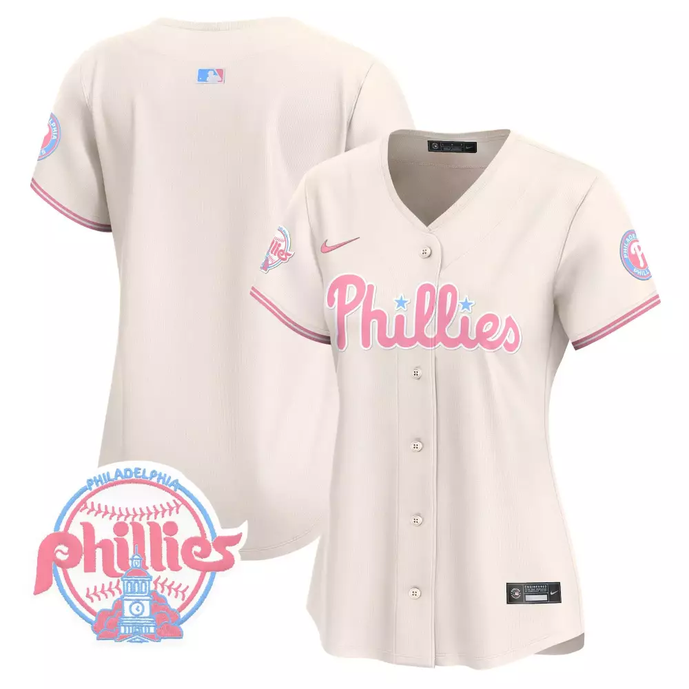 Philadelphia Phillies Jersey Cream Women Alternate Pink Light Blue Stitched