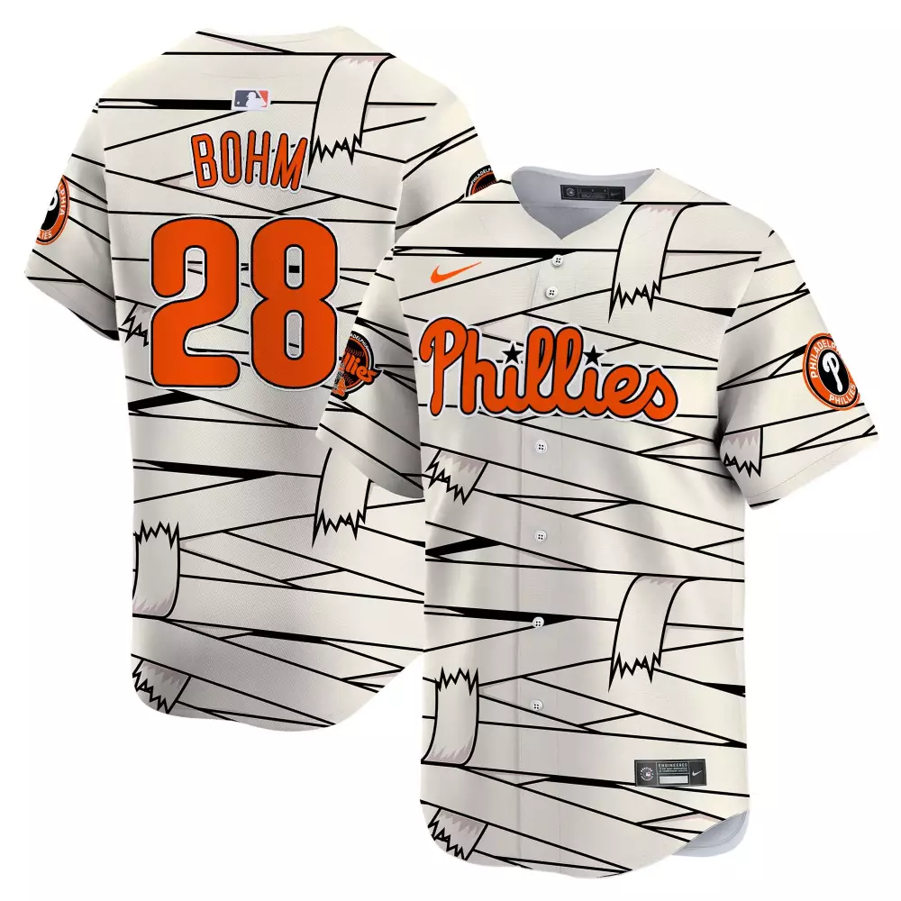 Alec Bohm 28 Phillies Jersey White Halloween Men Custom Design Orange Black Stitched