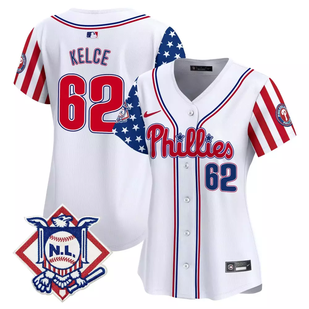 Jason Kelce 62 Phillies Jersey White N.l. Women Split Design Red Blue Vapor Premier