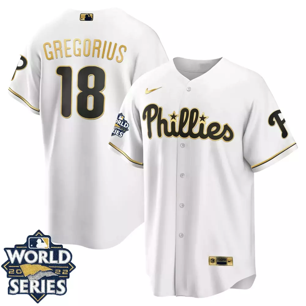 Didi Gregorius 18 Phillies Jersey White World Series 2022 Men Black Gold Cool Limited