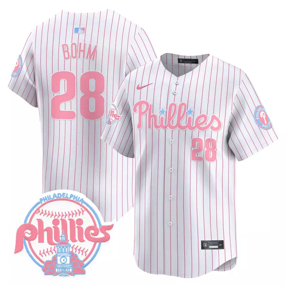 Alec Bohm 28 Phillies Jersey White Men Pink Light Blue Unisex Vapor Premier Limited