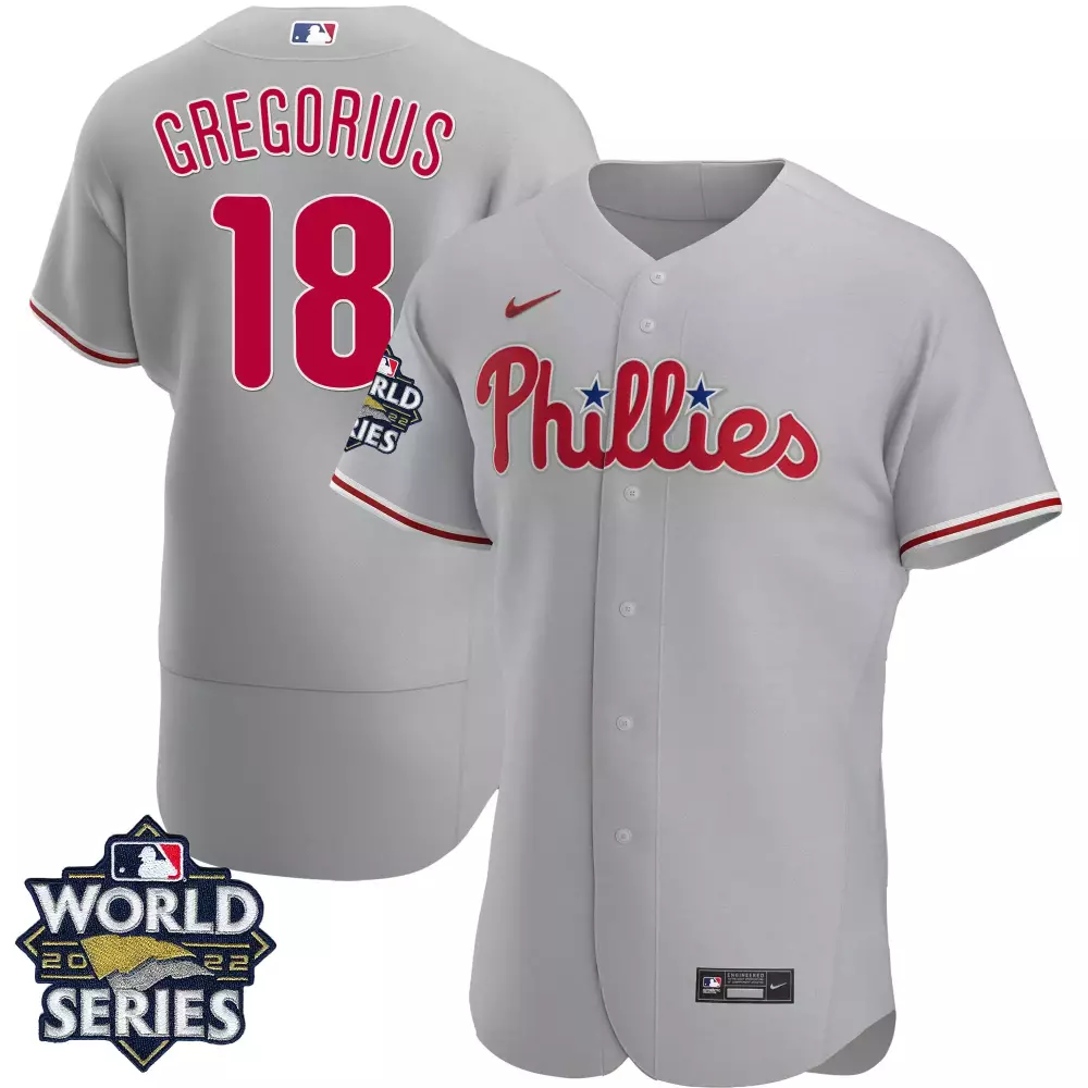Didi Gregorius 18 Phillies Jersey Gray 2022 World Series Men Red White Flex Base