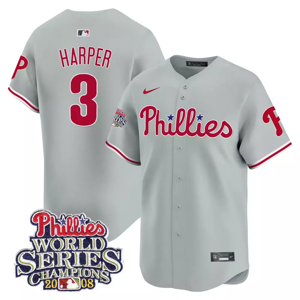 Bryce Harper 3 Phillies Jersey Grey 2008 World Series Champions Men Red White Vapor