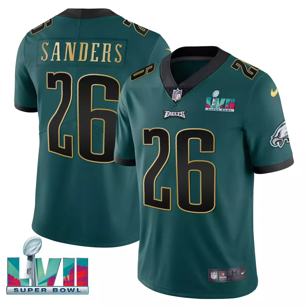 Sanders 26 Eagles Jersey Green Super Bowl Lvii Men Black Gold All Stitched