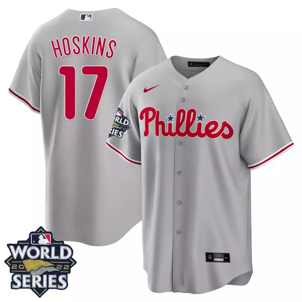 Rhys Hoskins 17 Phillies Jersey Gray World Series 2022 Men Red White All Stitched
