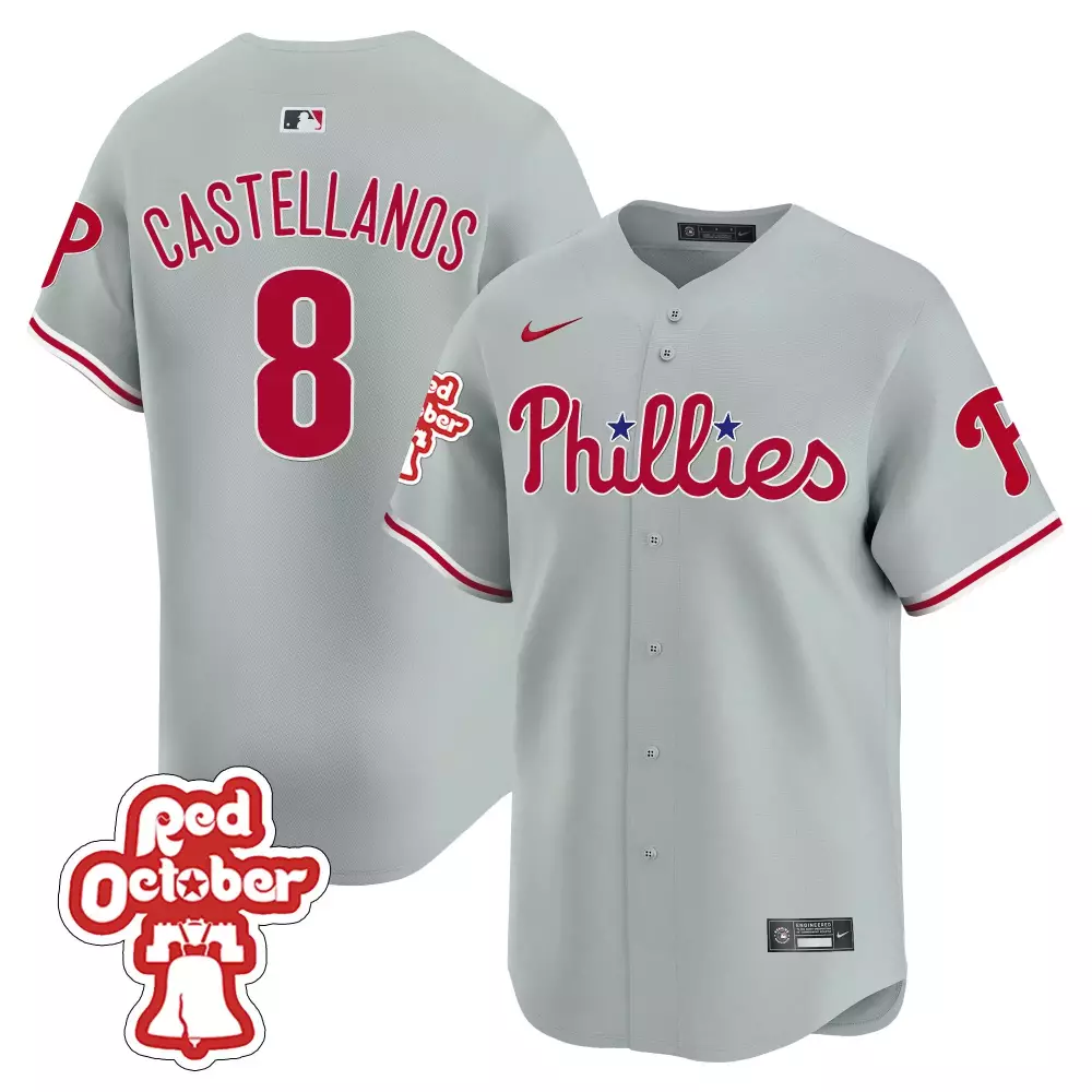 Nick Castellanos 8 Phillies Jersey Gray Red October Men Alternate White Blue All