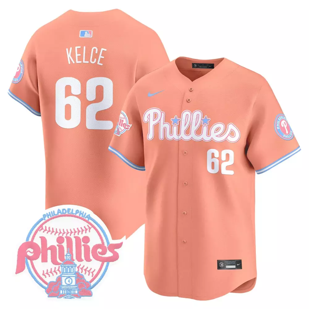 Jason Kelce 62 Phillies Jersey Peach City Connect Men Alternate White Light Blue