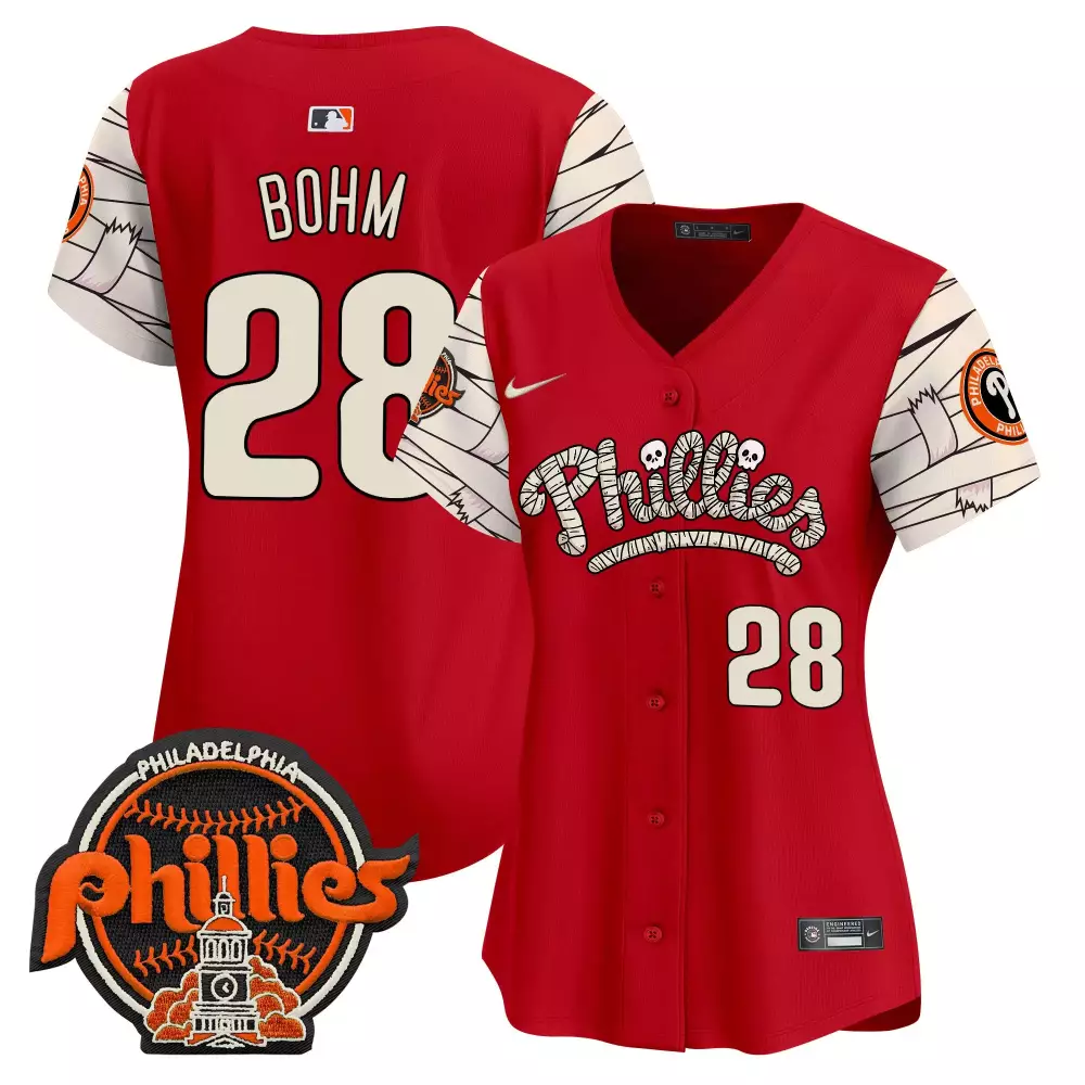 Alec Bohm 28 Jersey Red Philadelphia Phillies Men Split Design White Orange All Stitched