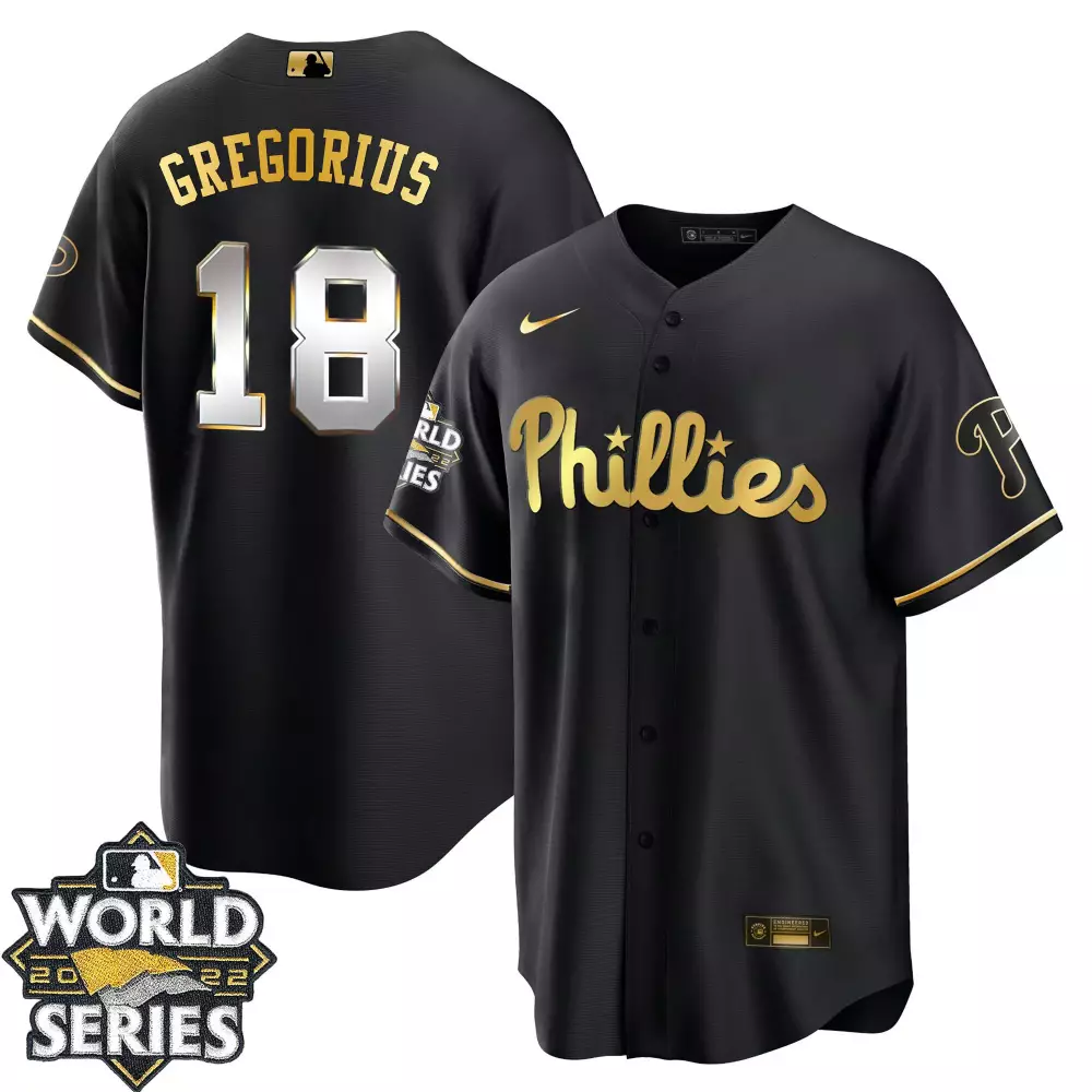 Didi Gregorius 18 Phillies Jersey Black World Series 2022 Men Gold Cool Limited All