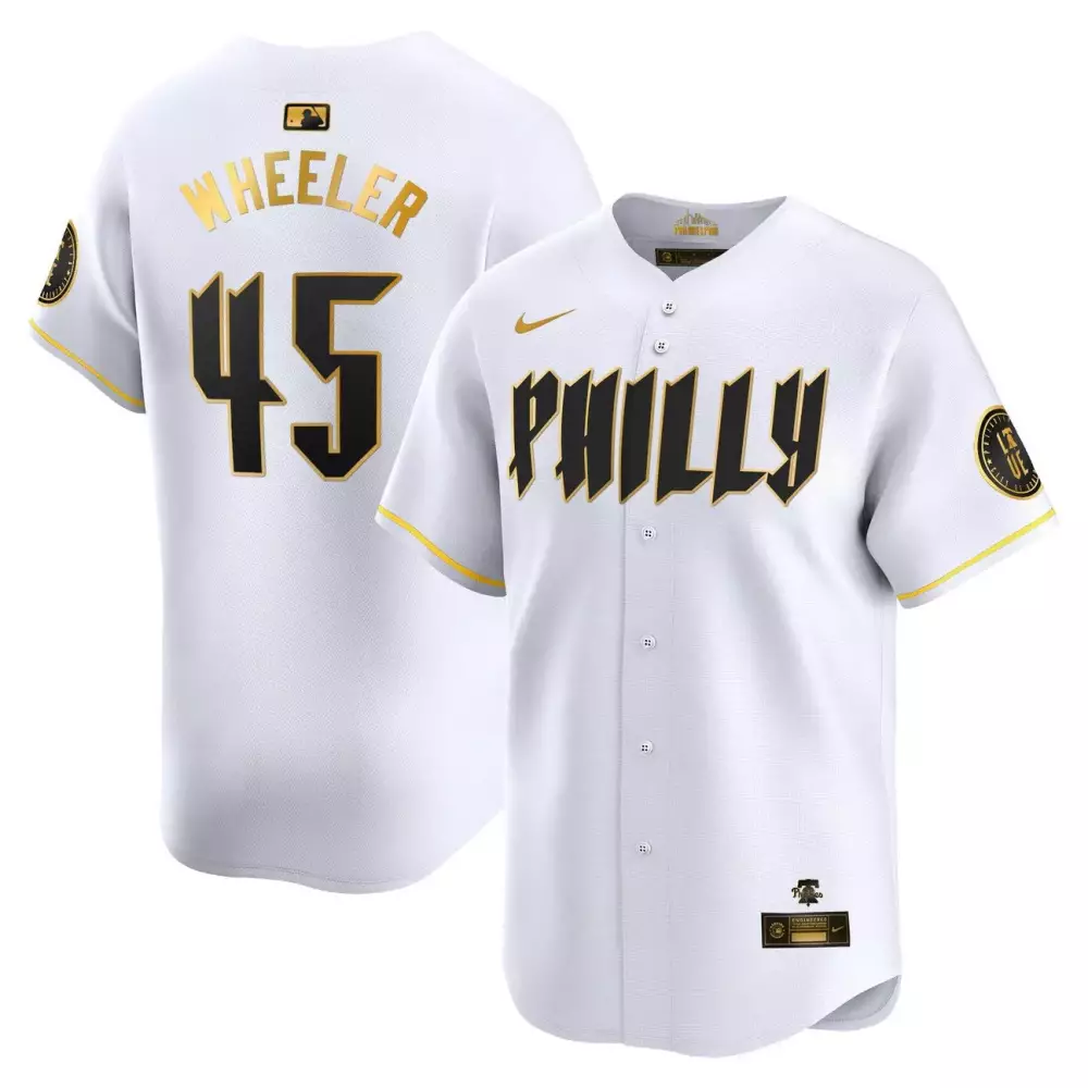 Zack Wheeler 45 Phillies Jersey White City Connect Men Black Gold Limited