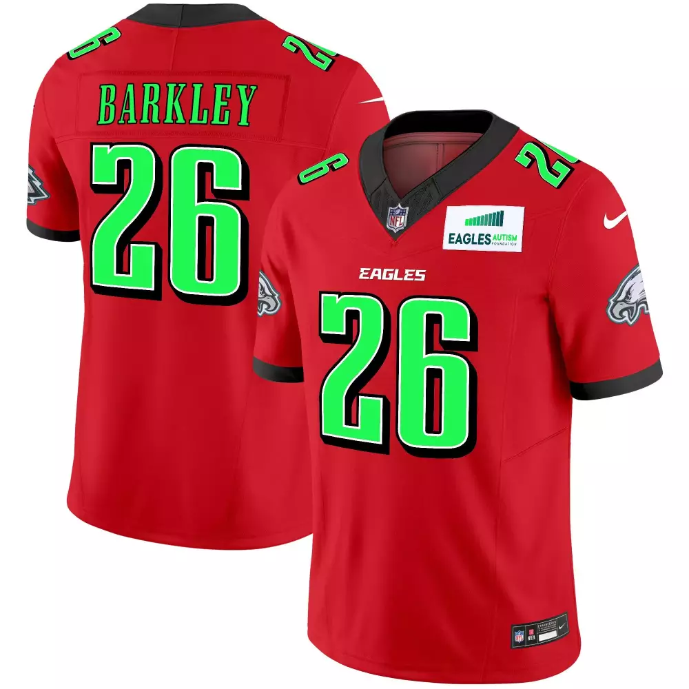 Saquon Barkley 26 Eagles Jersey Red Autism Foundation Men Black Green Vapor Limited