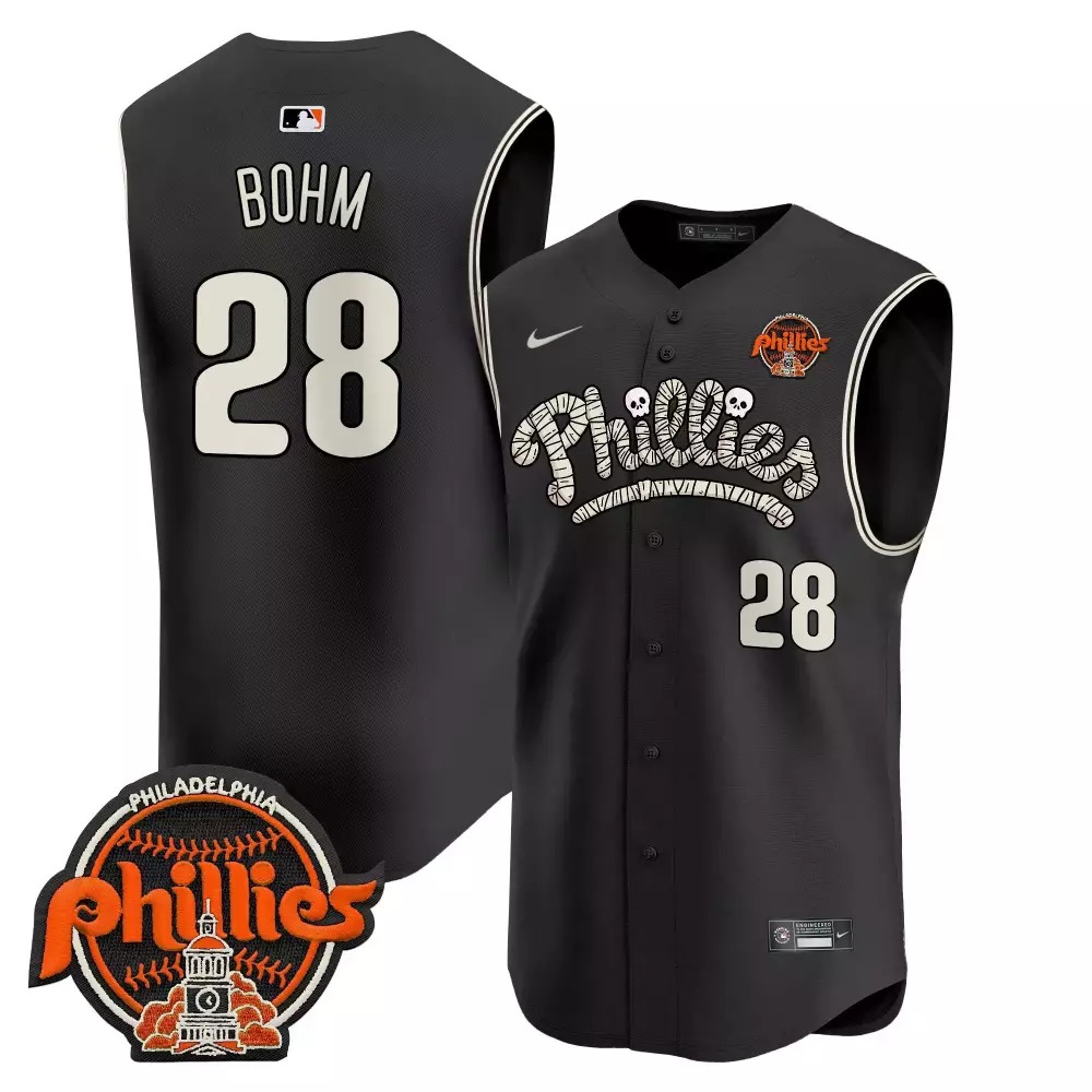 Alec Bohm 28 Jersey Black Halloween Philadelphia Phillies Men MLB Alternate White