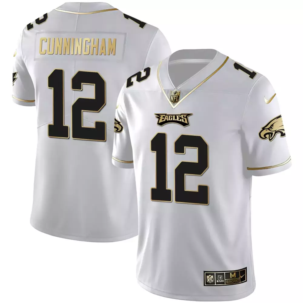 Randall Cunningham 12 Eagles Jersey White Men Black Gold Vapor All Stitched