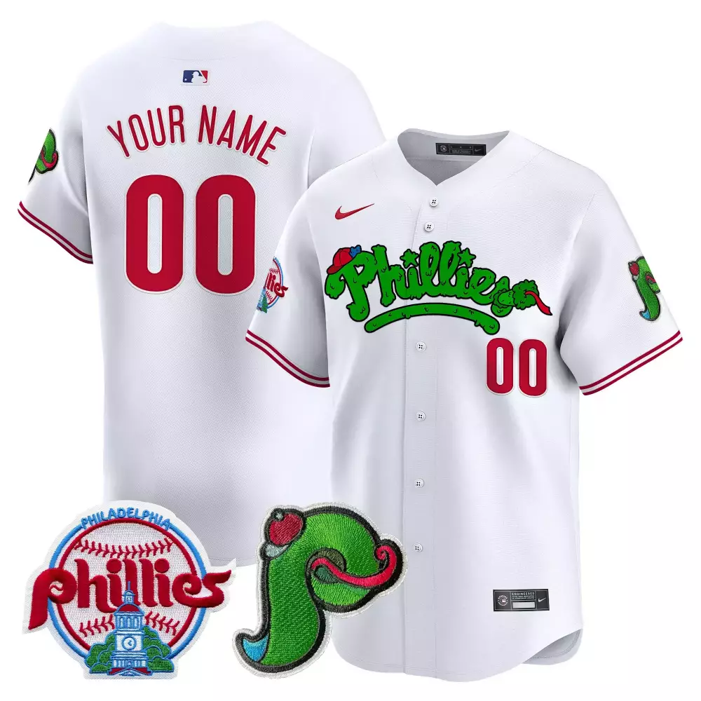 Custom Phillies Jersey White Philadelphia Building Green Men Red All Stitched Vapor