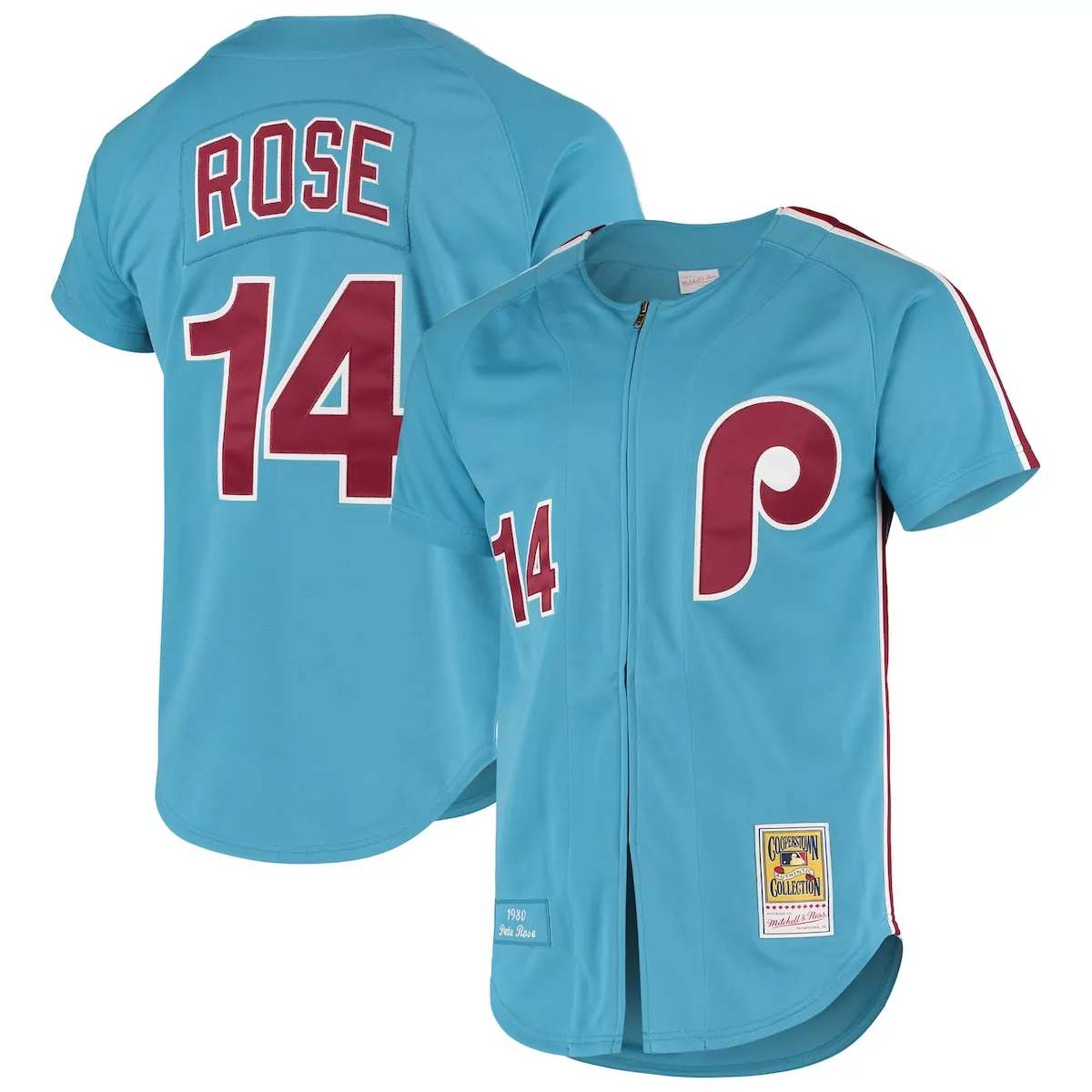 Pete Rose 14 Phillies Jersey Blue 1980 Men Alternate Maroon White Cooperstown Collection