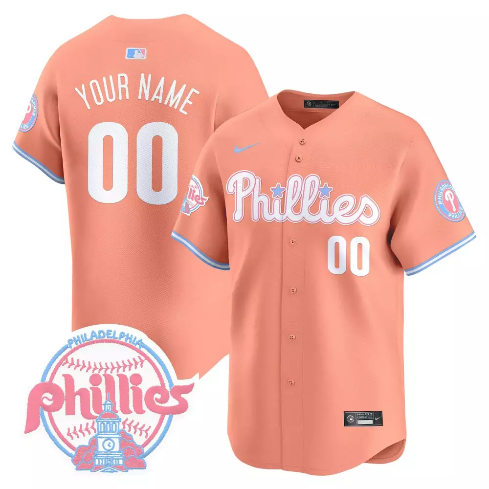 Custom Philadelphia Phillies Jersey Peach Peaches Team Alternate White Light Blue