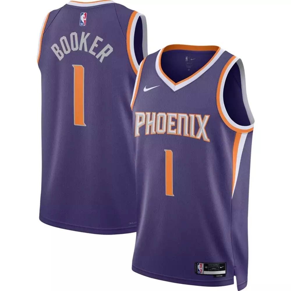 Devin Booker 1 Phoenix Suns Jersey Purple Men Orange White Unisex Swingman Icon